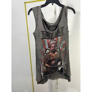 Dress To Truth Love Buddha Graphic Tank Top Gray Mineral Wash Ribbed Sleeveless